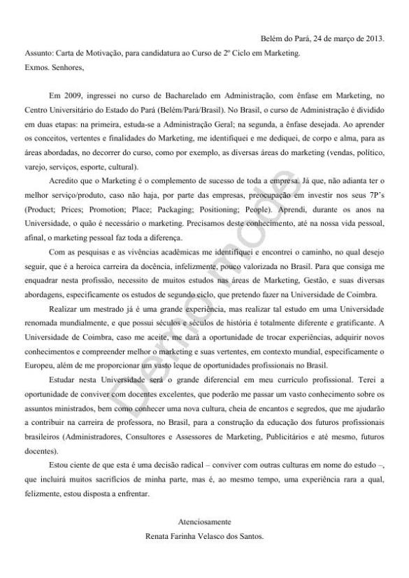Carta de Motivação  Morando em Coimbra